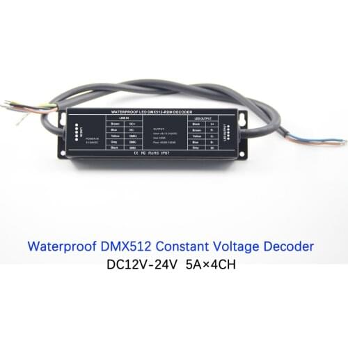5A×4CH Waterproof DMX512 Constant Voltage Decoder RGBW LED Controller 12V DC 24V Input DMX512/1990 output PWM For CV LED lamps