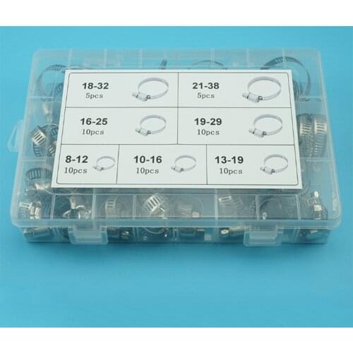 60Pcs Hose Clamps 8-38mm Diameter Clips Worm Gear Hose Clamp Assortment Kit For Water Pipe Air Tube Hardware Accessories