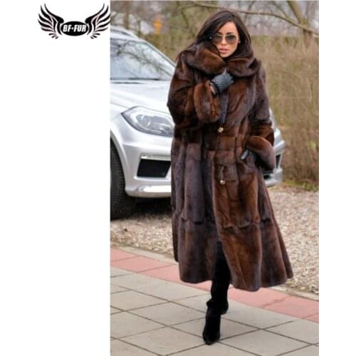 BFFUR Winter Woman Coats 2021 Genuine Fur Coats Women Real Mink Fur Coat Plus Size Full Pelt Turn-down Collar Fashion Long Skirt