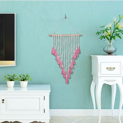 Boho Decor Pink Tapestry Macrame Wall Hanging Living Room Ornaments Hand-woven Cotton And Linen Background Pendant