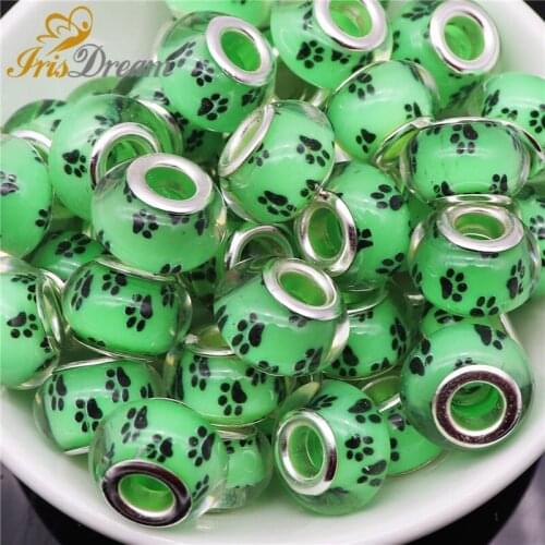 20Pcs/Lot New Cute Dog Paws Big Hole Rondelle European Beads Fit Pandora Charms Bracelet Chain Necklace for Jewelry Making Women