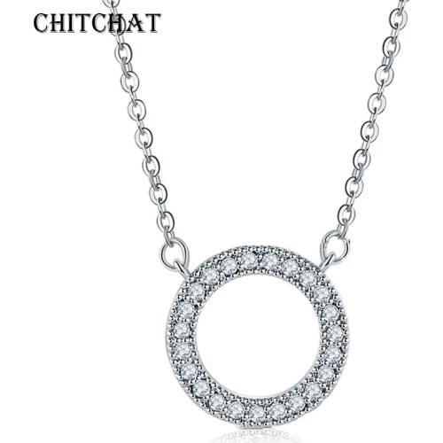 CHITCHAT Round Shape Vintage Dazzling Allure AAA Zircon Chokers Necklaces & Pendants Classic Silver Color Woman Jewelry