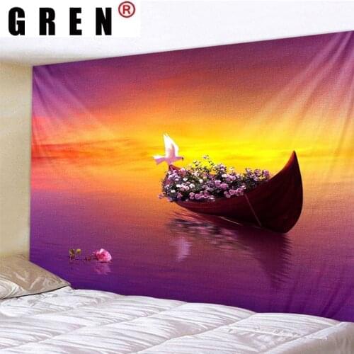 GREN Tapestry Flower Boat Wall Rugs Wall Hanging Covering Fabric Mural Background Cloth Towel Beach Fabric Blanket Living Decor