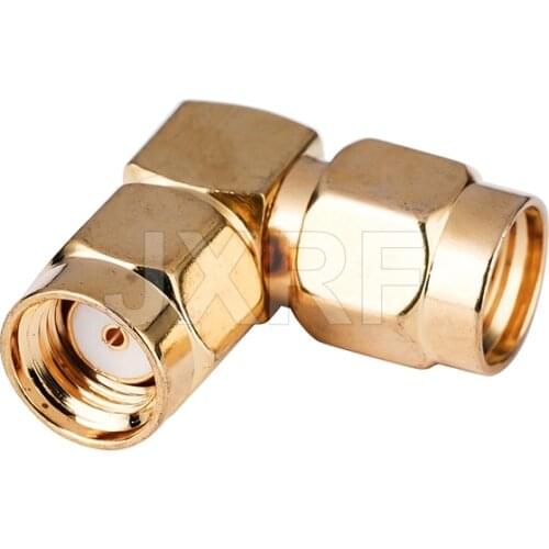 JXRF Coaxial Adapter RP-SMA Male Plug to RP-SMA Male Plug Right angle Gilded Connector