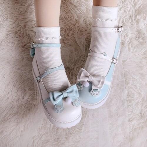 Kawaii Cute Lolita Shoes Japanese Soft Sweet Girl Platform Goth Jk Uniform Big Round Head Loli Womens Anime Cat Buckle Harajuku