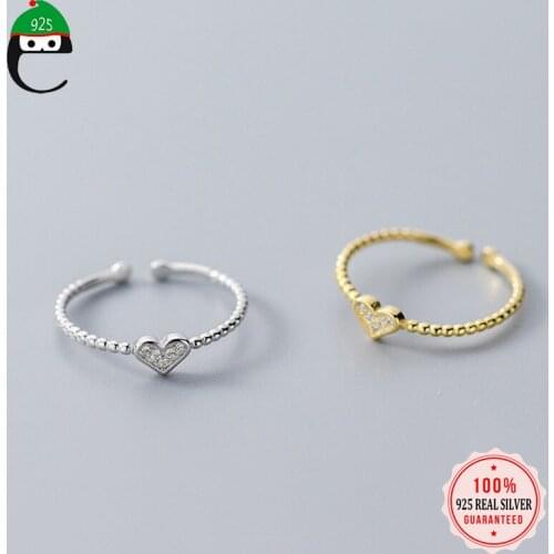 ElfoPlataSi 100% 925 Solid Real Sterling Silver Twist Heart Twinkling CZ Openingl Ring Sizable For Women Girl Jewelry XY1197