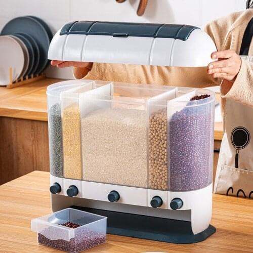 Kitchen Sealed Rice Bucket Wall Shelf Grain Storage Box Oatmeal Food Storage Plastic Container Cereal Dispenser Home Supplies