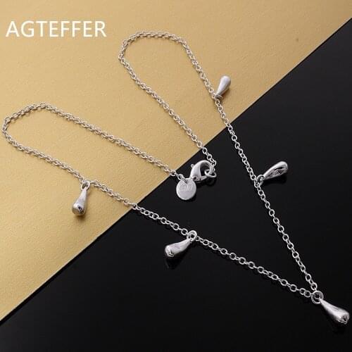 AGTEFFER 925 Sterling Silver Pendant Five Drop Necklace Ladies Mens Fashion Wedding Party Strap Jewelry Gift
