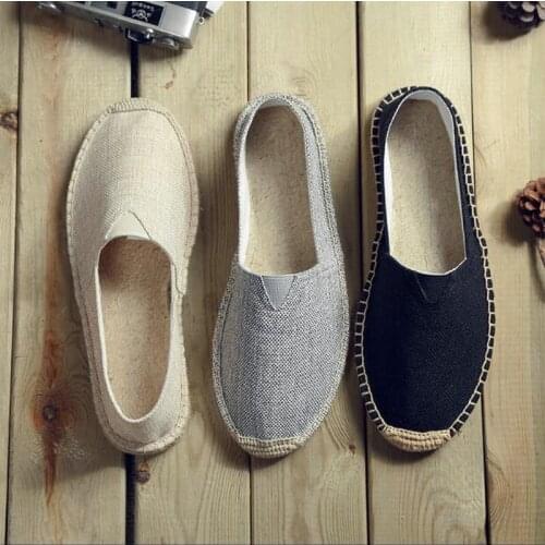 Summer Fashion Men Loafers Linen Korea Flat driving boat Shoes Male Black Canvas Shoes Fisherman shoes Ethnic Style LA-11