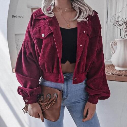 Fashion Women Corduroy Lantern Long Sleeves Lapel BF Style Jacket Fall Winter Elegant Solid Color New Loose Casual Short Jackets