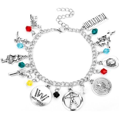 MQCHUN Fashion Movie Jewelry Westworld W Gun Hat Bracelets Bangle Alloy Pendent Handmade Jewelry For Fans Men Women Gift-25
