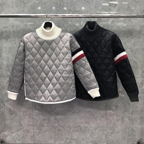 2021 Fashion Brand Cotton Clothes Men Pullover Jacket Loose Patchwork Striped High Collar Thick Winter Casual Coat