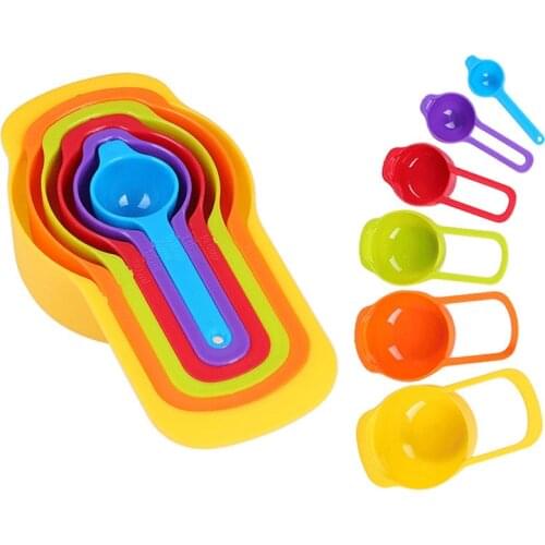6 Pieces Rainbow Cup Measuring Spoon Set PP Plastic With Scale DIY Baking Tools Kitchen Accessories