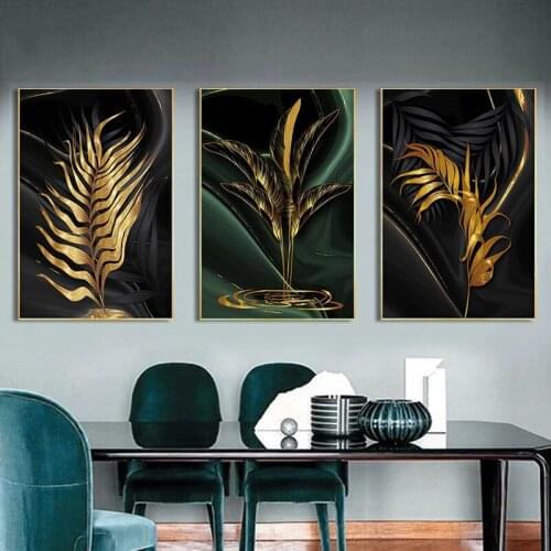 Nordic Wall Art Golden Painting Plant Leaf Modern Canvas Painting Posters and Prints Leaves Home Living Room Decoration Picture