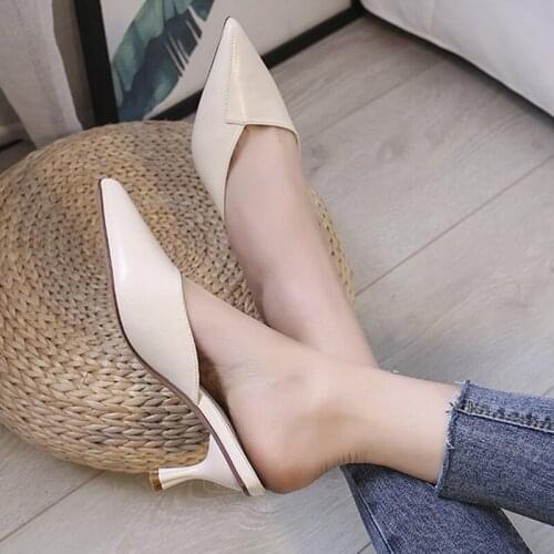 2021 summer new ladies fashion pointed half slippers all-match Baotou stiletto sandals