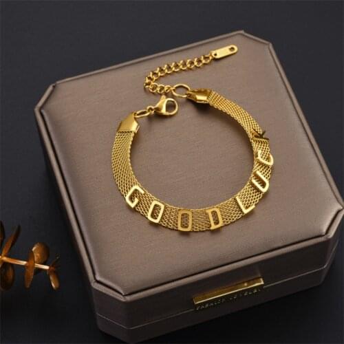 316L Stainless Steel 2021 New Fashion Upscale Jewelry Sexy Letters Good Luck Charm Net Mesh Chain Bracelets Bangles For Women