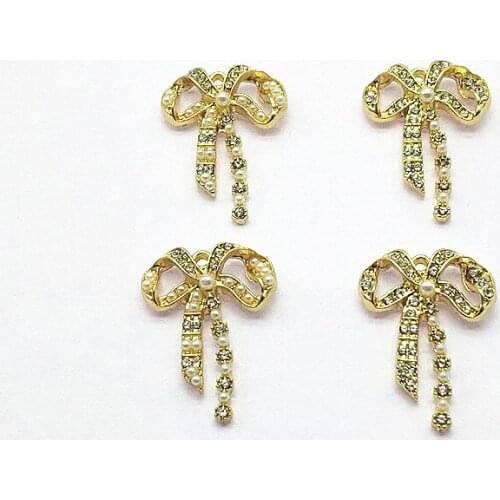 New arrival! 18x25mm 50pcs Rhinestone/Imitation pearls Bow shape charm for Hand Made Earrings DIY,Jewelry Findings & Components