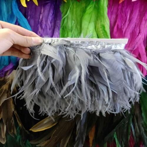 Wholesale 1Yards Gray Natural Turkey and Ostrich Feather Ribbon 10-15cm/4-6 inch For weddings Dress/Craft Supplies Decoration