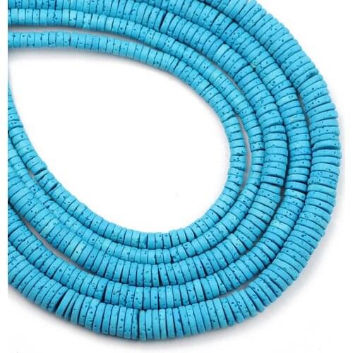 Lake Blue Natural Volcanic Lava Stone Flat Round Coins Spacers Loose Beads For Jewelry Making DIY Bracelets Necklace Accessories