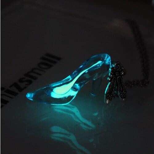 Crystal shoes necklace pendant High-heeled shoes Necklace GLOW in the DARK Luminous Necklaces student women girls gift