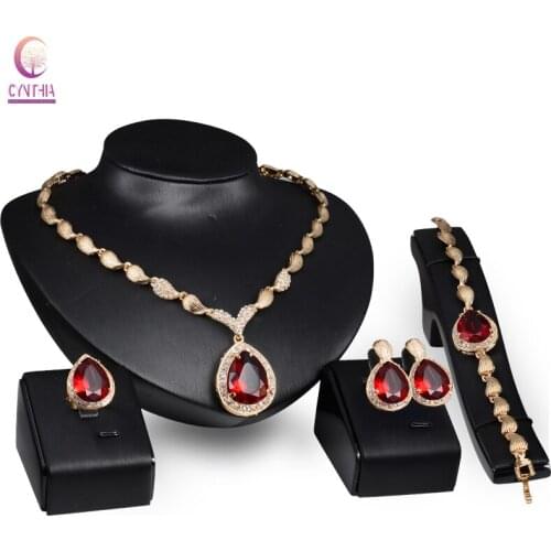 Exaggerated Jewelry Sets African Earing Fashion Jewelry Dubai wedding Bridal Women Crystal Perhiasan Gold Necklace Set