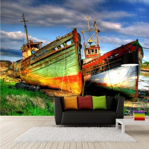 Dropship Custom 3d Mural Beautiful Lake Side Color Fishing Boat Mural TV Background Walpaper Wall Decorations Living Room