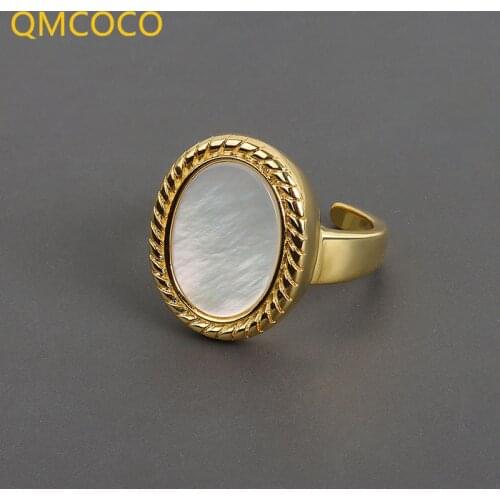 QMCOCO 925 Silver New Korean INS Style Big Round Marble Ring Female Fashion Retro Temperament Couple Accessories Jewelry Gift