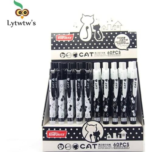 4 PC Cute Black White Cat Ballpoint Pen Kawaii 0.5mm Blue Stationery Pen For Kids Office School Supplies Estojo Escolar