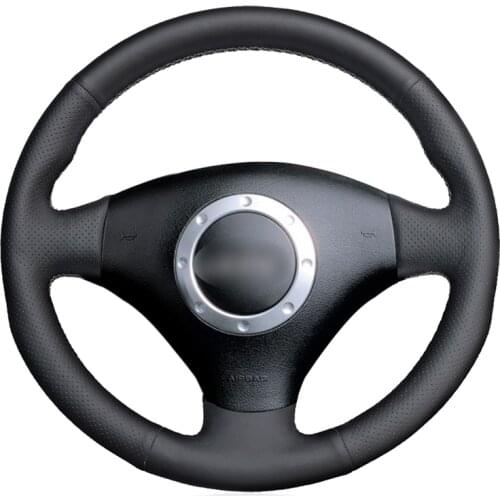 Hand-stitched Black PU Faux Leather Car Steering Wheel Cover for Audi A2 8Z A3 8L Sportback A4 B6 Avant A6 C5 A8 D2 TT 8N S3