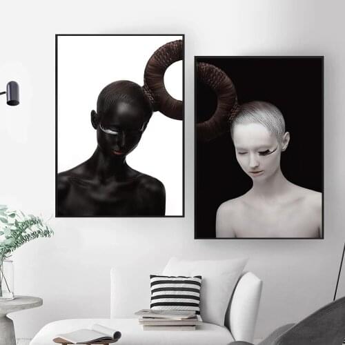 Nordic Black and White Art Canvas Painting Angels and Demons Posters and Prints Wall Art Picture Living Room Cuadros Home Decor