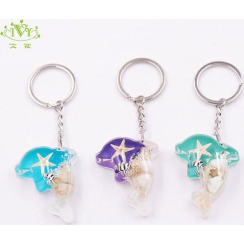 Luminous Dolphin Real Shell Starfish Keychain Sand Key Rings Handmade Glow In The Dark Trinket Souvenir Gift Carabiner for Keys