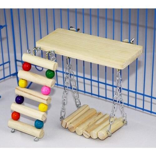 Woden Ladder Cable Bridge Swing Hammock Cages Playground for Small Animals Pet Bird Parrot Stand Hamster Toys Accessories