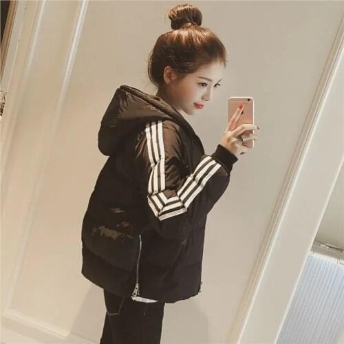 Womens Short Jacket Down Cotton Thicken Warm Winter Clothing Solid Color Basic Hooded Parkas Fashion Casual Loose Padded Coat