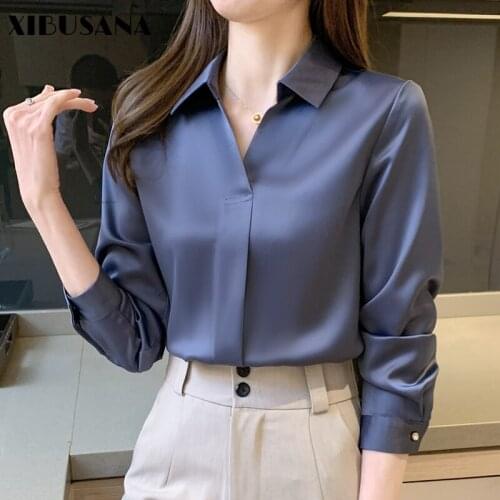 XIBUSANA Elegant OL Blouses Women Casual Satin Shirts 2021 Spring Autumn Long Sleeve Female Chiffon Pullover Tops Mujer Blusas