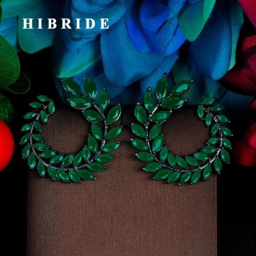 HIBRIDE Luxury Design Leaf Shape Multicolor Cubic Zironia White Gold Color Stud Earring For Women Jewelry Boucle d'oreille E-770