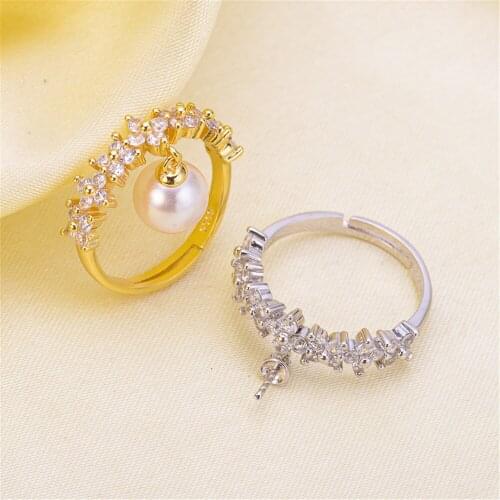 Wholesale Classic 925 Silver Ring Accessories Settings Adjustable Blank Pearl Ring Setting Base For Women Diy Jewelry Making