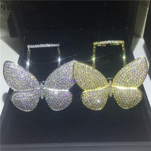 Vecalon Luxury Flying butterfly Ring 925 sterling silver Mirco pave 5A Zircon Cz Engagement Wedding Band rings for women Jewelry