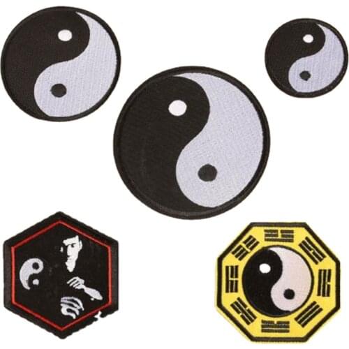 100pcs/lot Embroidery Patches Eight Trigrams TaiChi Chinese kung fu Black White Clothing Decoration Sewing Accessories Wholesale