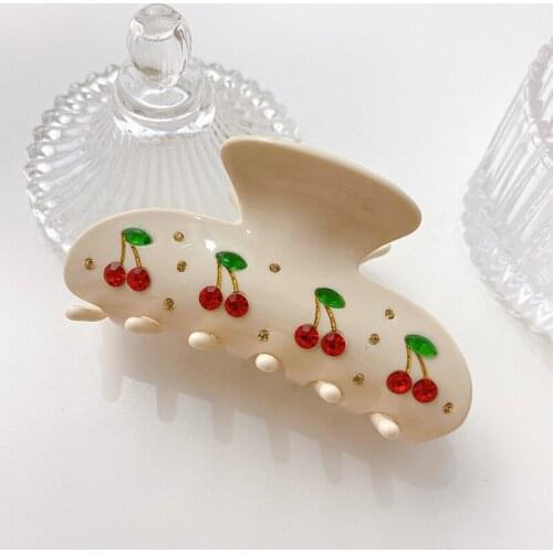2021 Vintage Romantic Rhinestone Cherry Acrylic Hair Clip Claws Hairpin Headwear for Women Makeup Bath Hair Accessories Gifts