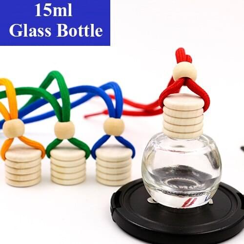 30PCS/LOT 15ml Glass Car Perfume Bottle with Cork Cap Empty Refillable Bottle Hanging Cute Air Freshener Carrier Free Round