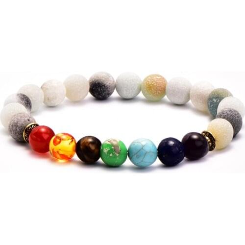 8mm 7 Chakra Yoga Matte Amazonite Bracelet For Women Lava Healing Balance Beads Reiki Buddha Prayer Natural Stone Bracelet Whole