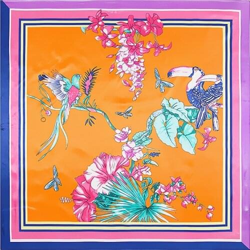 90cm * 90cm new scarf woodpecker butterfly flower simulation silk scarf square
