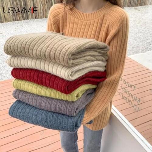 Free Shipping Winter Lazy Style Fashion Simple Outwear O-neck Solid Color Comfort Loose Bottomed Knitted Sweater Women