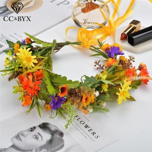 CC Wreath Flower Crown Tiara Hairband Hairwear Engagaement Wedding Hair Accessories For Bridal Women Forest Style Garland at34