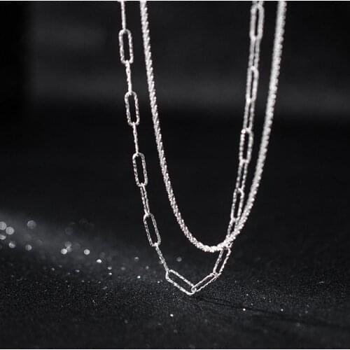Solid 925 Sterling Silver Double Layered Necklace for Women Starry Link Chain Chokers Korean Style Statement Jewelry 2021