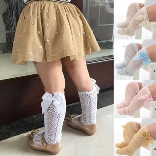 Newborn Baby Girls Socks Summer Spring Mesh Socks Kids Bow Knee High Long Tube Sock Sokken Princess Infant Baby Socks Calcetines