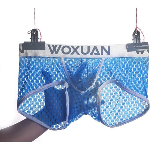 Exotic Men Boxer Brief Elastic Waistband Letter Print Grid See-Through Style Breathable Underwear Panties Large Size Underpants