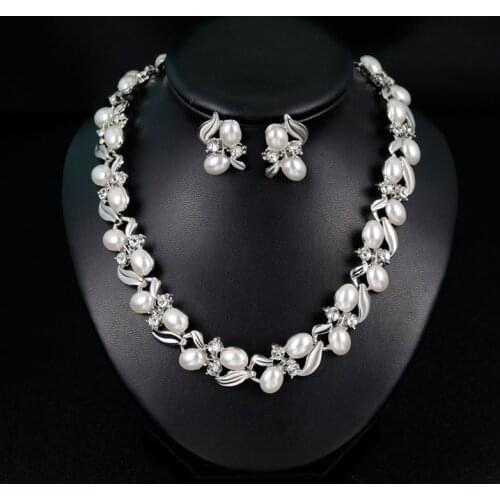 Elegant Pearl Crystal Bridal Jewelry Sets Necklace Earrings Set for Women Wedding bijoux Set Bridal Accessories
