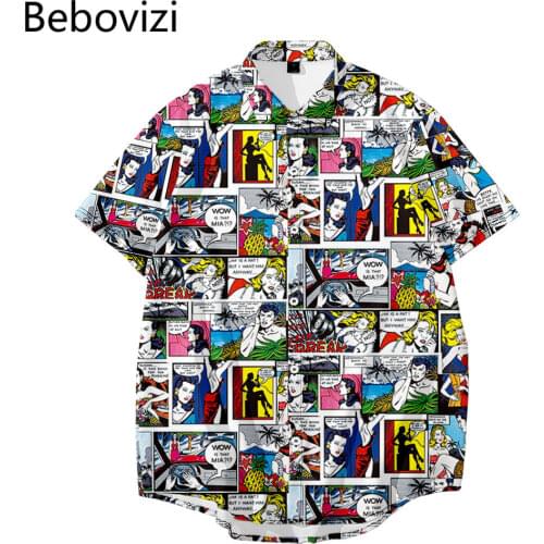 2021 Men Hawaiian Shirt Streetwear Comic Poster Print Harajuku Beach Shirt Casual Summer Short Sleeve Oversized 4XL 5XL 6XL