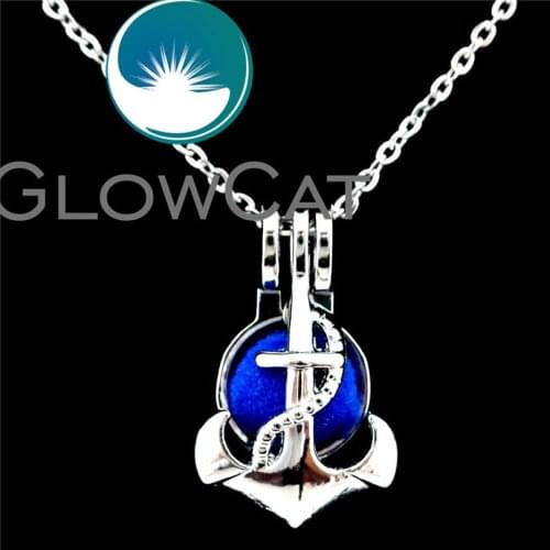 GLOWCAT K656 Metal Anchor Beads Cage Finding Essential Oil Diffuser Aromatherapy Pearl Cage Locket Necklace Women Gift Jewelry